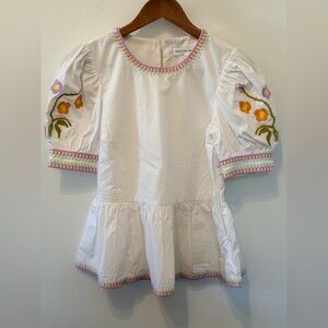English Factory White Floral Embroidered Kids Top Sz XS